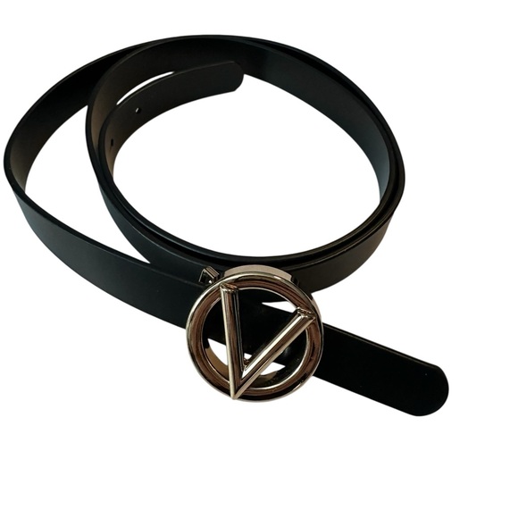 Mario Valentino Black Leather Baby Belt with Gold Tone Buckle Large